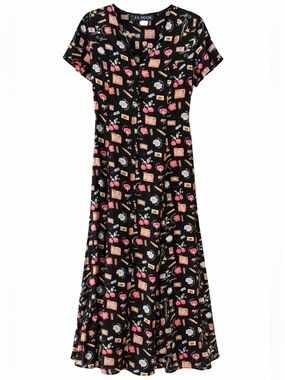 Vintage 90s J.G. Hook Garden Novelty Print Maxi Dress Cottagecore Small